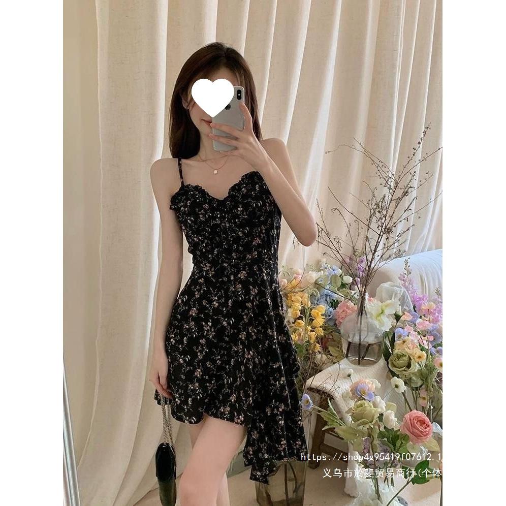 Pure Desire French Floral Suspender Dress, Women's High-end Sense Spring and Summer Temperament, Waist and Thin Word Short Skirt