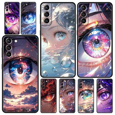 Funda para teléfono con arte de ojos lindos de dibujos animados para Samsung Galaxy S24 S23 Ultra S22 S21 S20 FE 5G S10 S10E S9 Plus S8 Cubierta Negra de Silicona