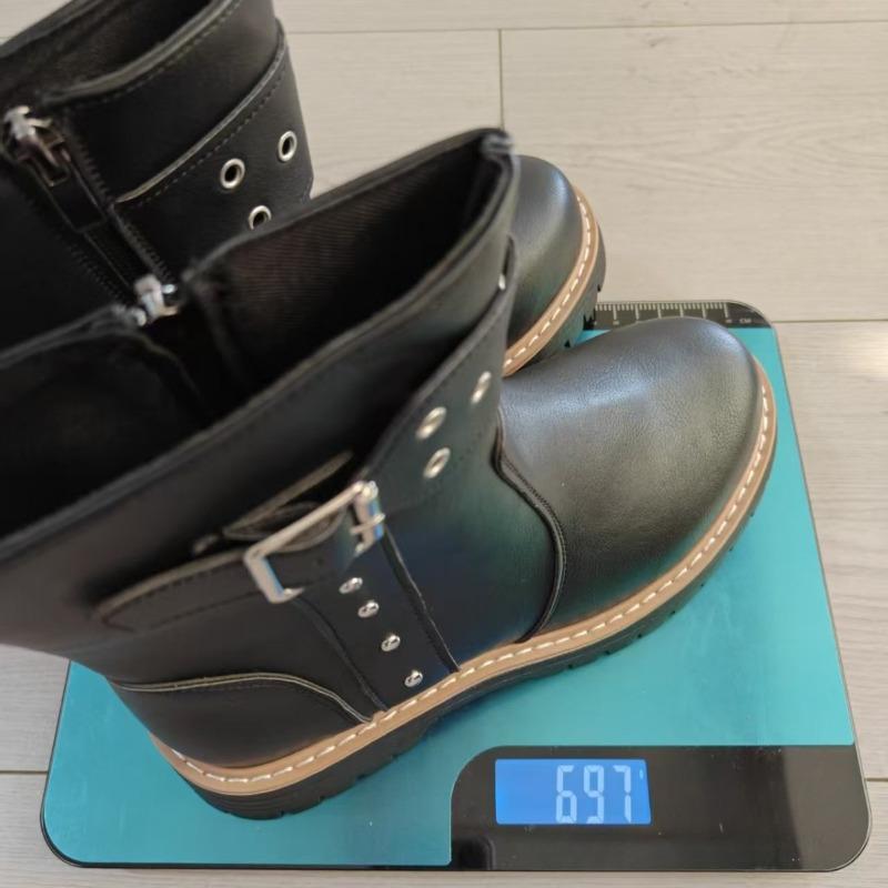 New Women's Side Zipper Chimney Boots with Belt Buckles and Large Size Shoes