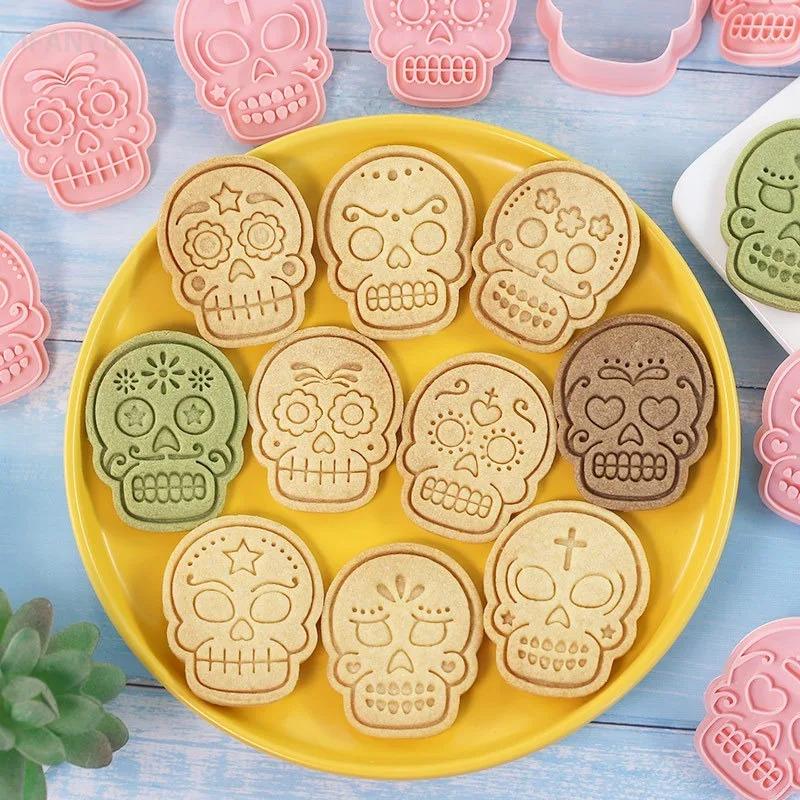 10Pcs/Set Halloween Skull Cookie Molds Fondant Dessert Biscuit Embossing Stamp Cutting Mold Party Baking Cake Decoration Tools