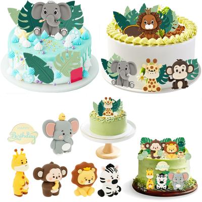 Topper de Gâteau Safari Jungle Animal Topper Animal Dessin Animé Topper pour Gâteau Baby Shower Thème Animal Fête de Fête d'Anniversaire Décoration de Gâteau