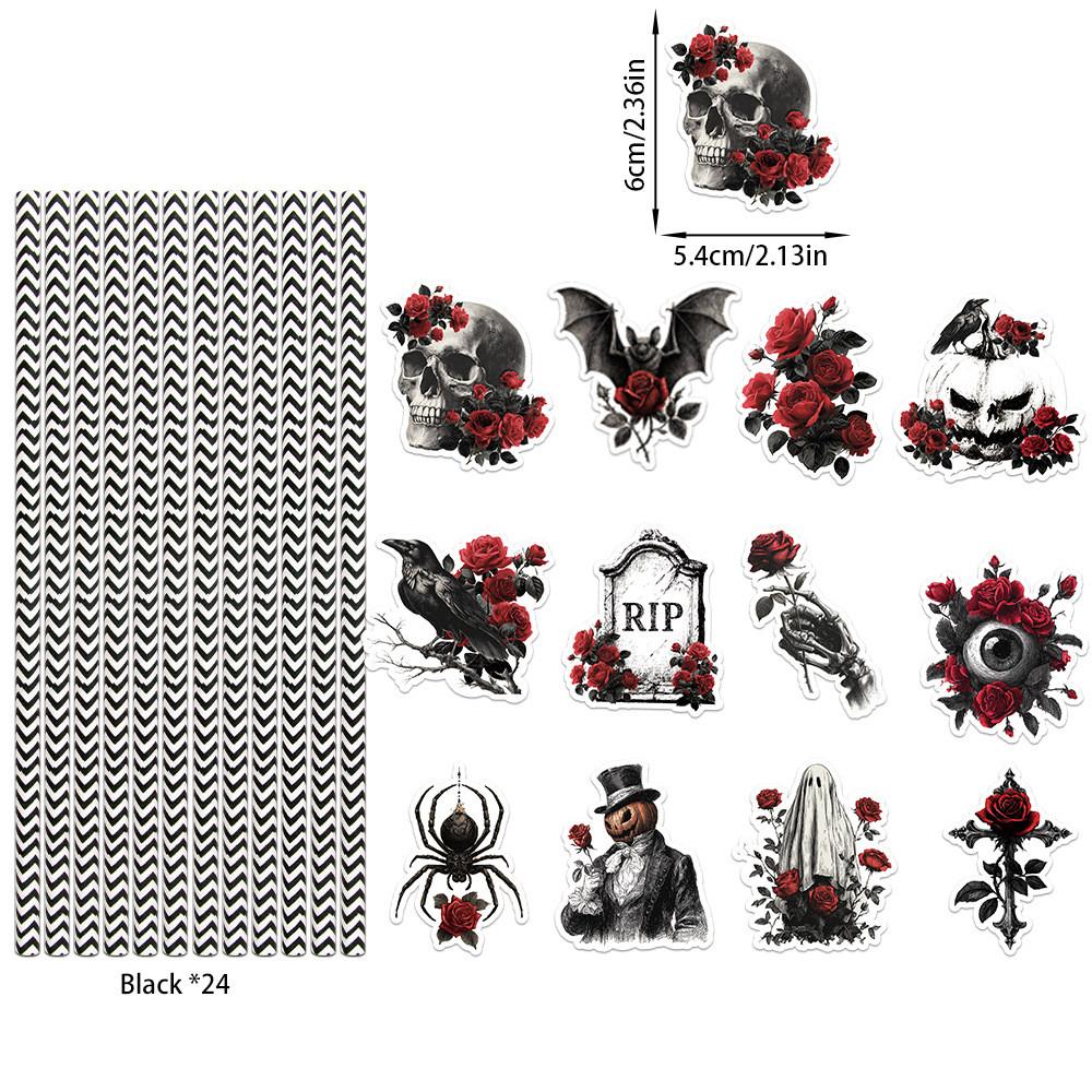 Rose Skull Halloween Paper Straw Set Parties Events Disposable Decor Beverage