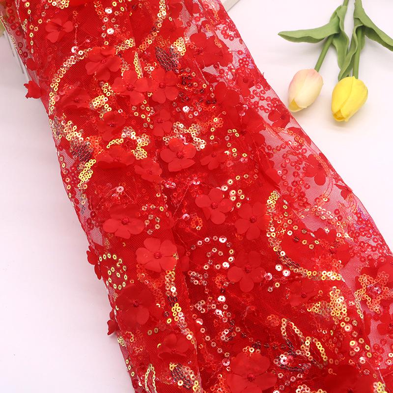 3D Sequin Petal Embroidery Fabric for Wedding Dress, Cheongsam, Hair Accessories, Shoes, Clothing, and DIY Crafts