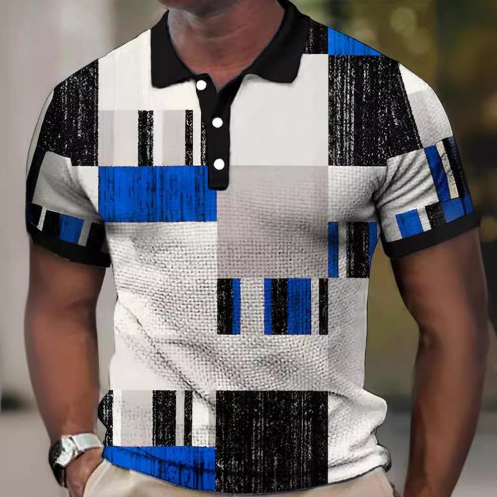 

Модная мужская повседневная рубашка-поло с блочной вставкой и 3D-цифровой печатью 6XL