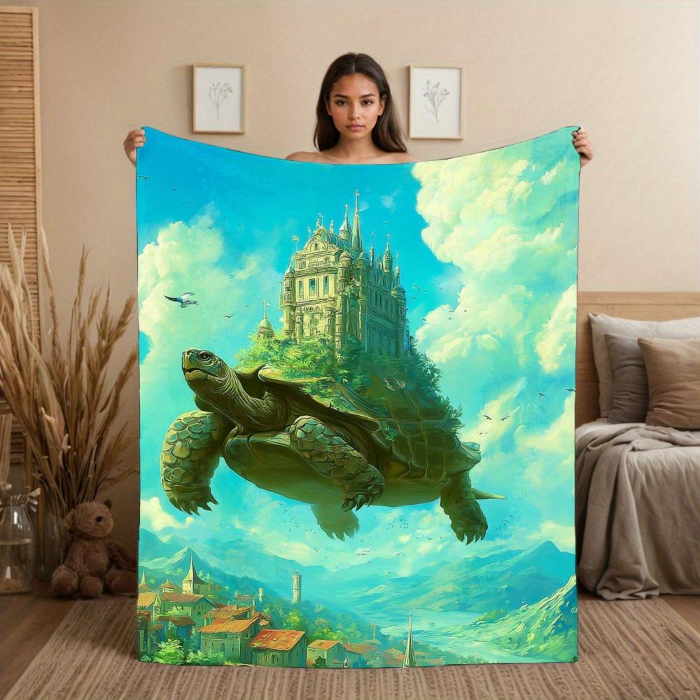 

Flying turtle castle pattern Flannel printed blanket suitable for all seasons suitable for living room office sofa and travel 75x100cm (30x40inch)