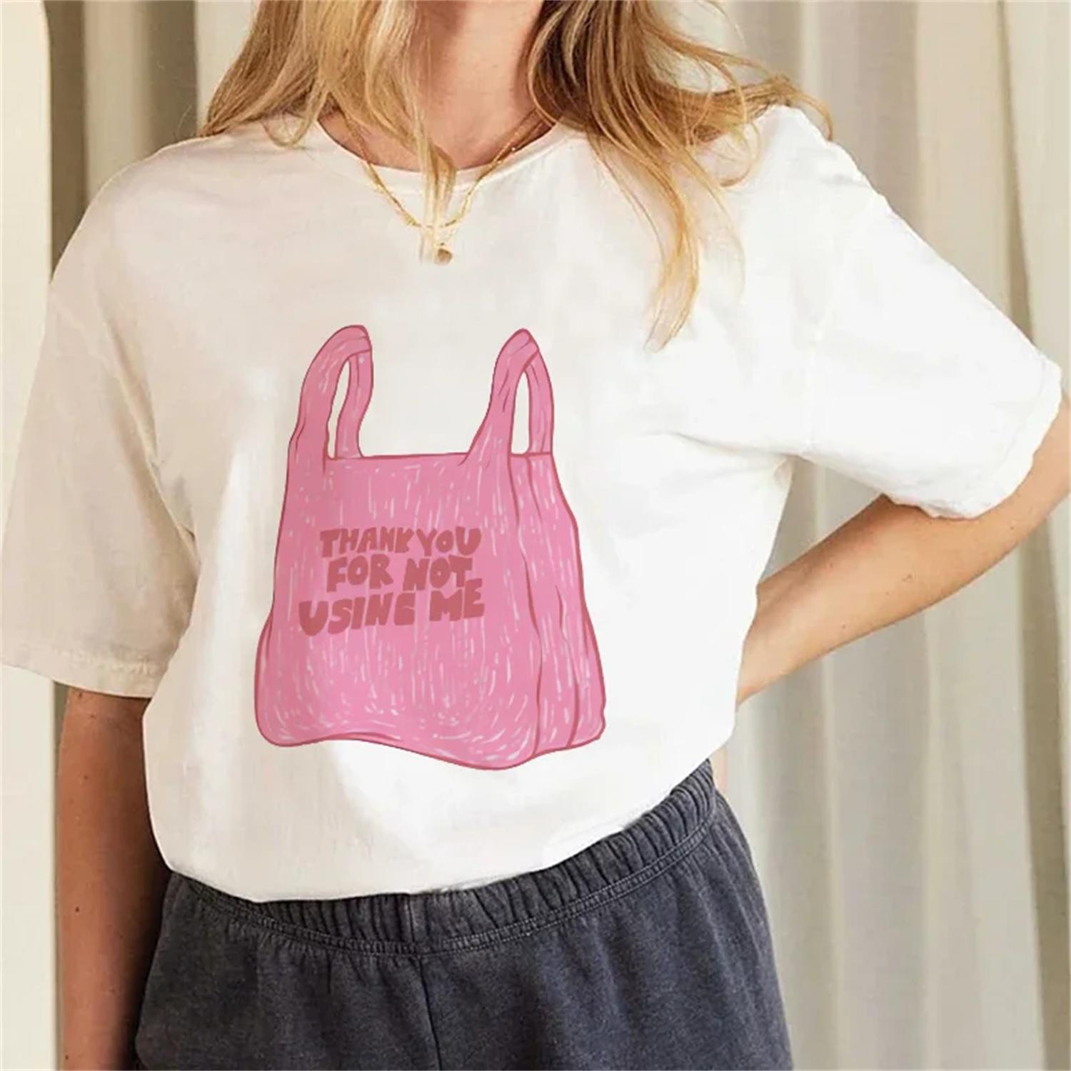 Pink Shopping Bag Pattern T-Shirt Basic Versatile Kawaii Women s Print Summer Women s Short Sleeved Regular New Casual T-Shirt S