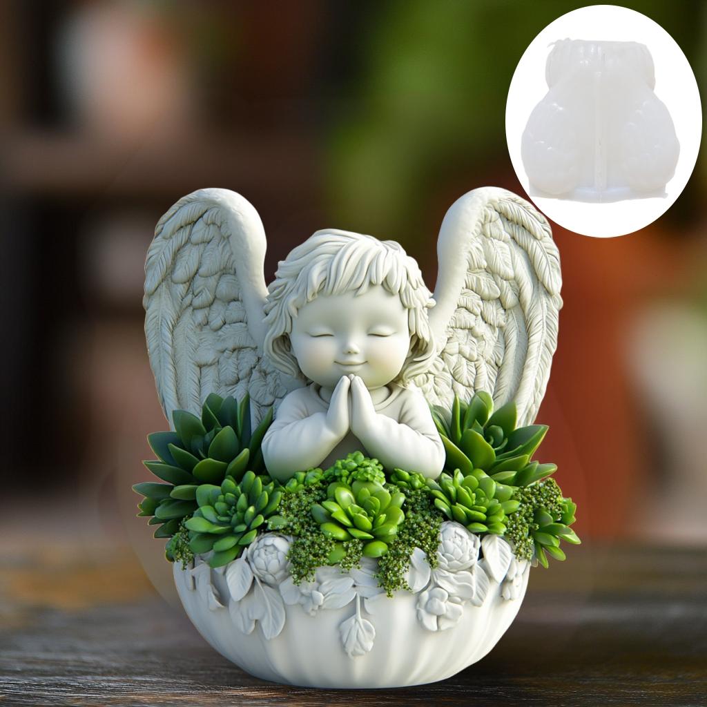 Angel wings succulent plant flowerpot resin silicone mold goddess relief storage box mould wings Maria candle cup gypsum molds