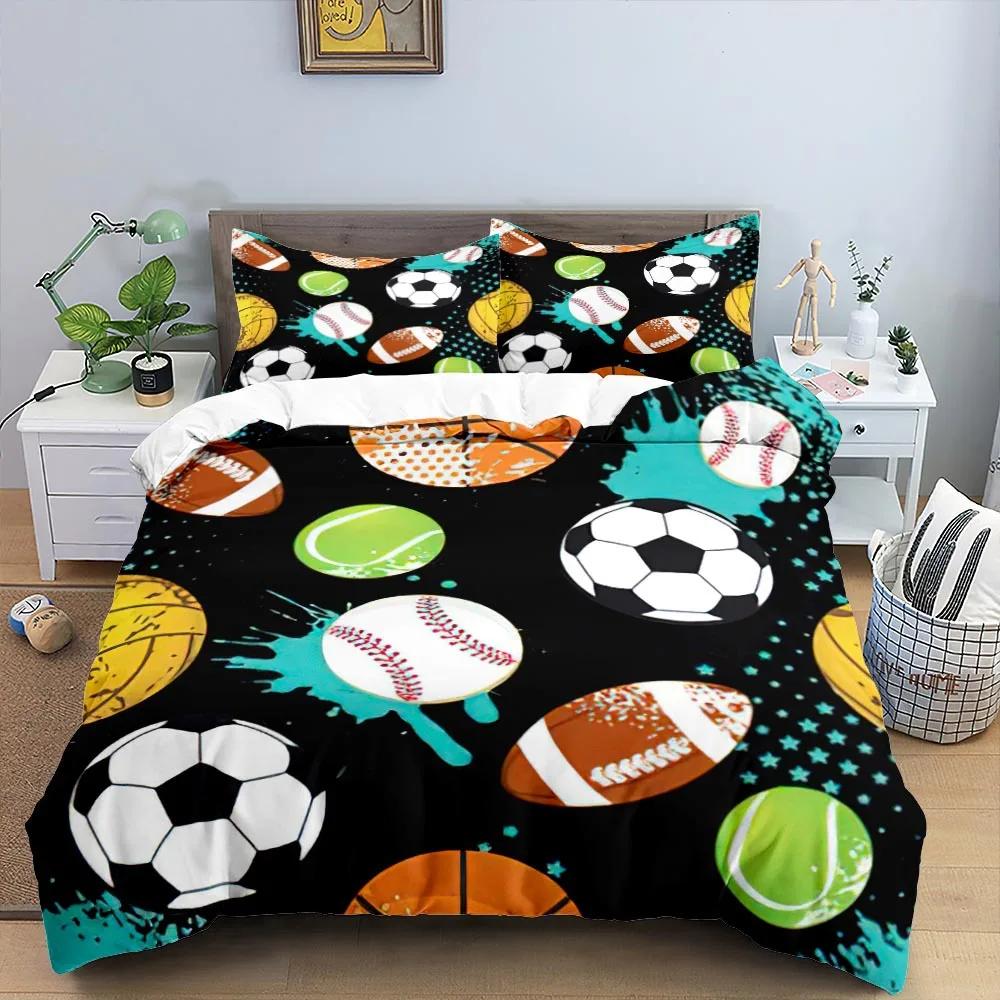 Football Duvet Cover Set King Size Simple Black White Comforter Cover 3D Soccer Sport for Kids Boys Girls Polyester Bedding Set