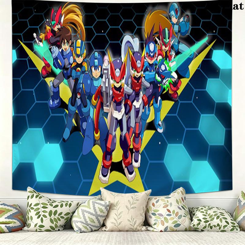 Mega Man Wall Tapestry Aesthetic Wall Hanging Printed Fabric Blanket Decorative Tapestries for Bedroom Living Room Home Decor