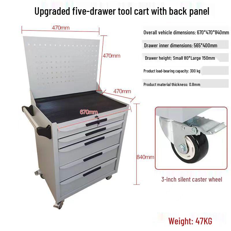 Movable Three-Layer Hand Cart: Multi-functional Auto Repair & Household Tool Box with Cabinet Door