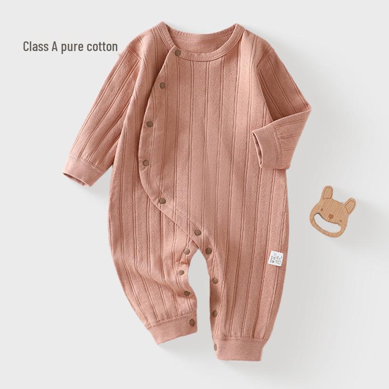 25 Vår- och Höst Baby Bomullspysjamas: Helårs-, Benlös, Långärmad, Sidöppnande Onesie