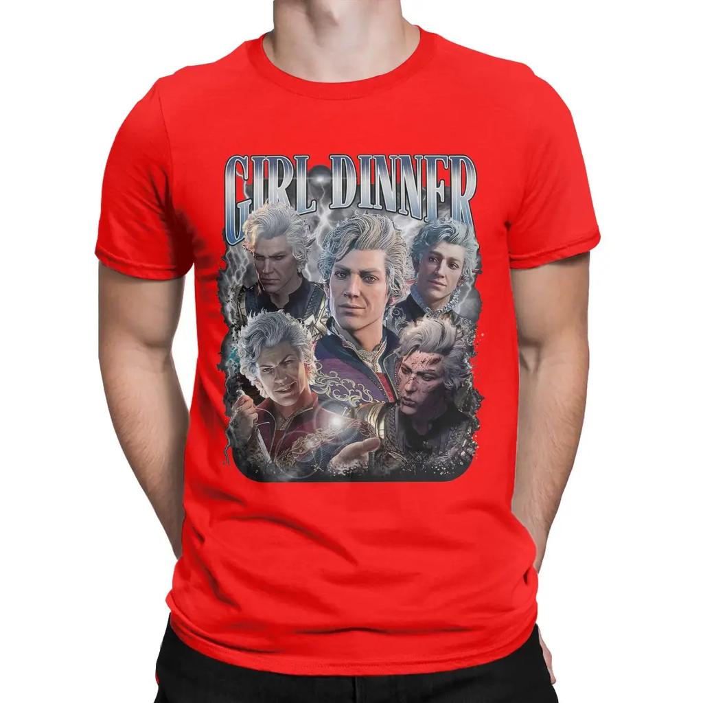 Girl Dinner Astarion Baldurs Gate 3 T-Shirt for Men Vintage Cotton Tee Shirt Crew Neck Short Sleeve T Shirts Adult Clothes