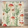 1pc Exotic Red Cap Mushroom Shower Curtain with White Spots, Lush Green Ferns, Colorful Butterflies and Ladybugs - Polyester