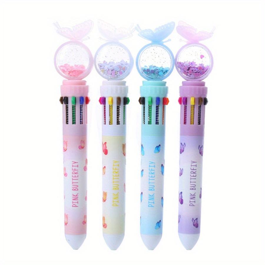 10pcs 0.5mm Butterfly Sequin Ballpoint Pen Press Ten Color Ballpoint Pen Color Graffiti Account Pen Oil Pen Stationery