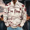 Men's Retro Corduroy Halloween Print Stand Collar Long Sleeve Casual Top with Pocket