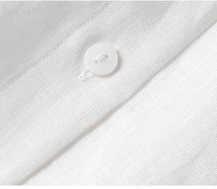 E* Order Women's White Linen Stand Collar 3/4 Sleeve Shirt - 2026 Early Spring French Style