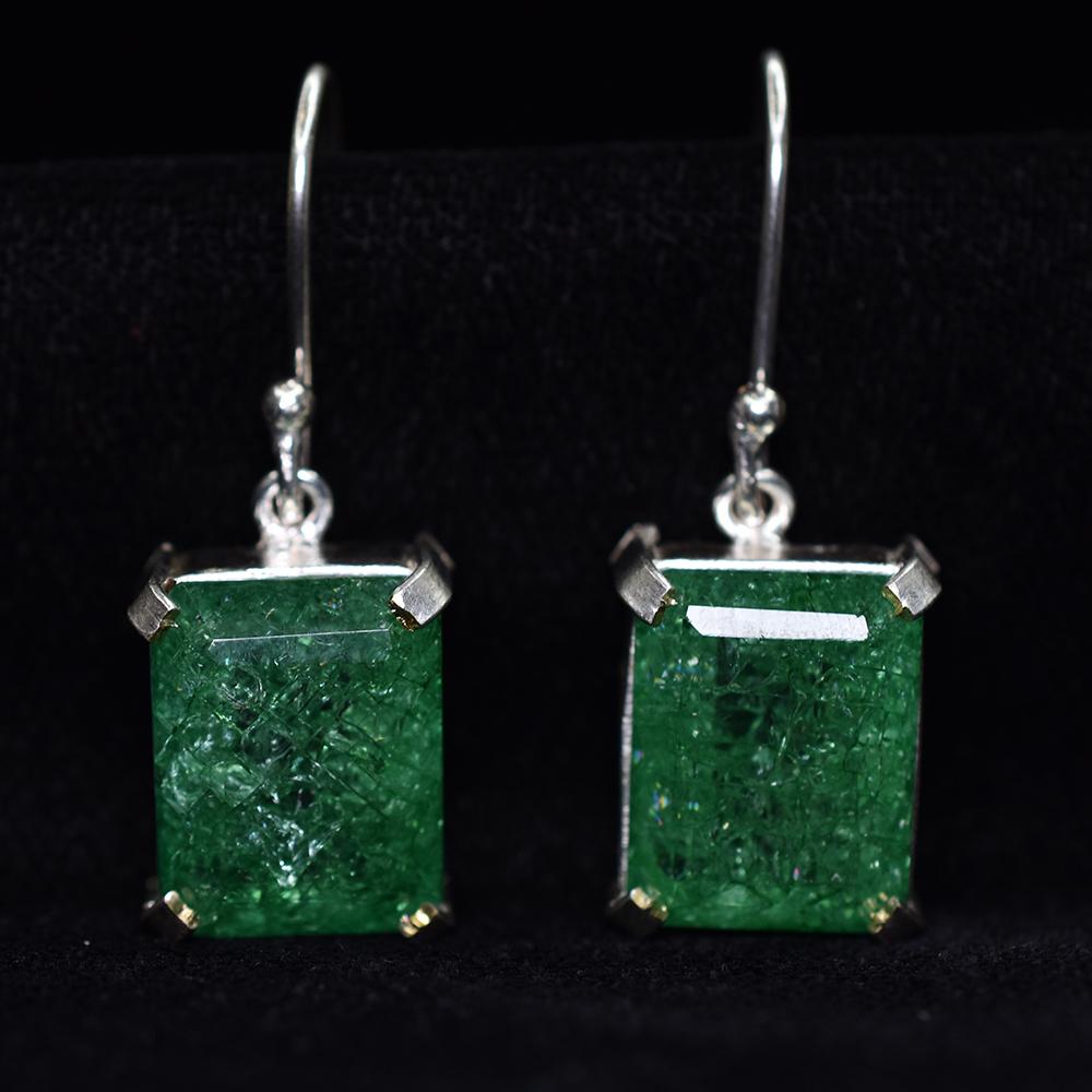 Natural Green Emerald 58 Ct CERTIFIED 925 Sterling Silver Emerald Cut Earring MY.ER-45-NS