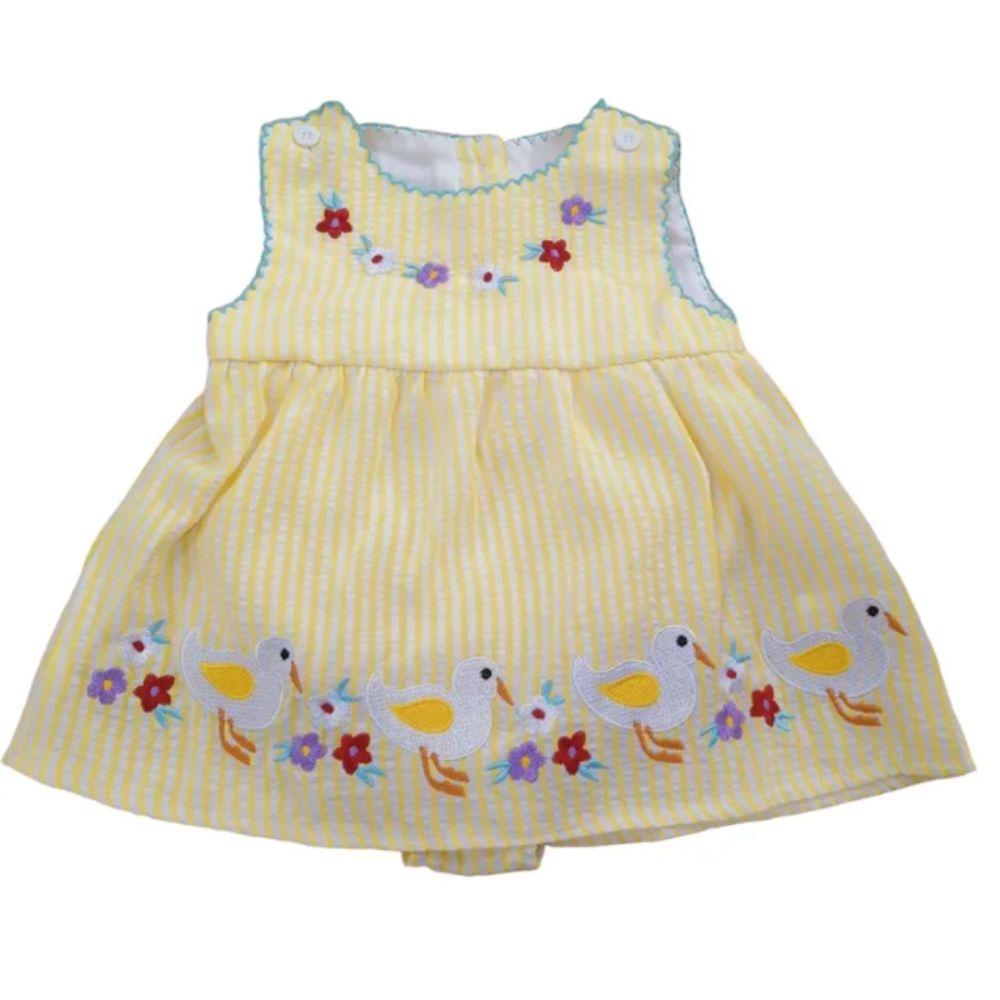 Duck Print Cotton Romper Yellow Gingham Princess Dress Bodysuit Rompers  Summer Outfit