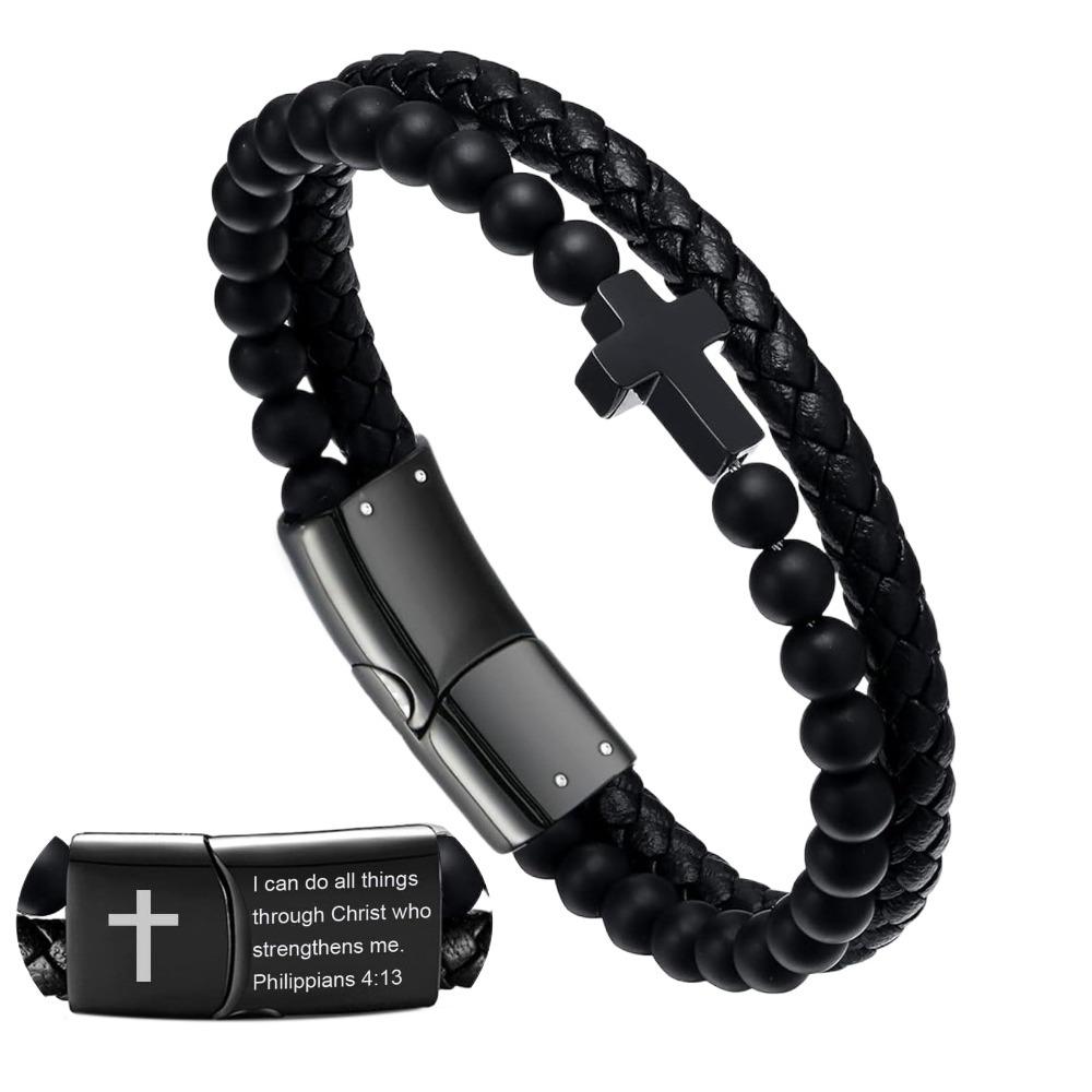 Leather Lava Rock Bead Bracelet Black Inspirational Quotes Bracelets Husband