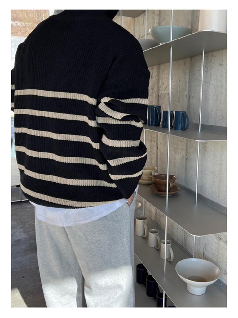 Men’s Trendy Loose Knit Striped Sweater - Japanese & Korean Style, Autumn/Winter Pullover