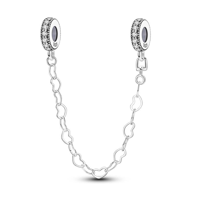 925 Silver Butterfly Safety Chain with Zirconium Charms Beads for DIY Bracelet Jewelry Gift