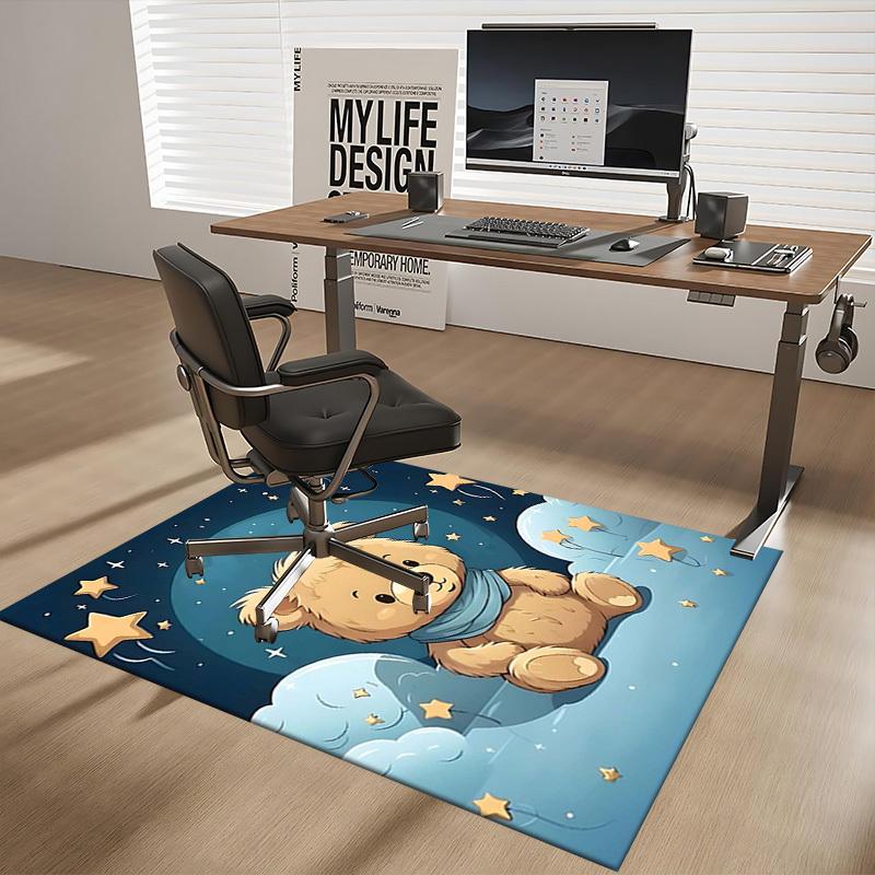 1pc Teddy Bear Starry Night Office Chair Mat - Anime Cartoon Design, Non-Slip Carpet for Home Decor, Seasonal Gift, Suitable for Office and Dormitory.