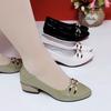Sapatos Solteiros de Bico Fino Novos Sapatos de Salto Baixo de Salto Grosso de Boca Rasa Sapatos de Salto Alto para Mamãe