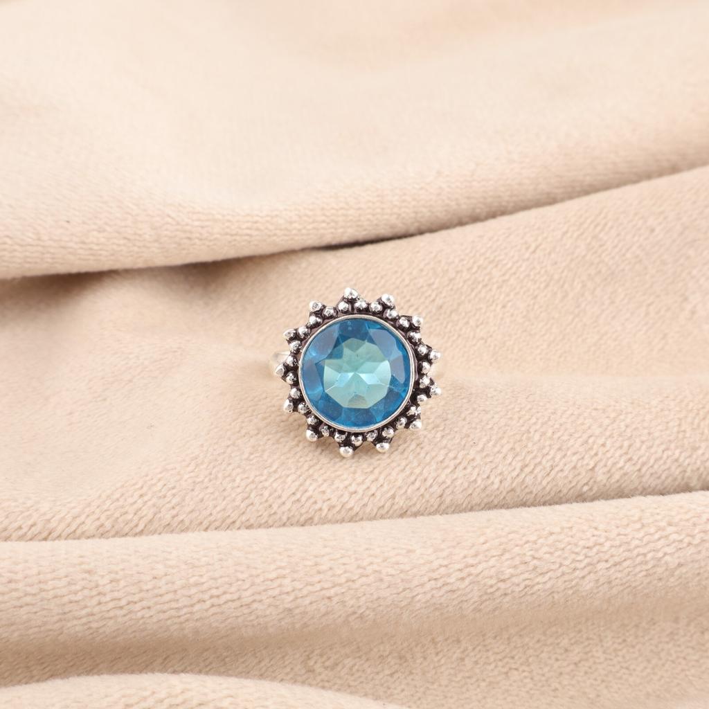 Swiss Blue Topaz Gemstone 925 Sterling Silver Jewelry Handcrafted Ring For Women RR-7-8