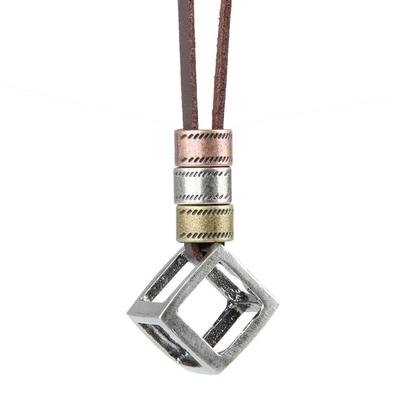 European Retro Cube Leather Cord Necklace for Men and Women - Genuine and PU Leather Options