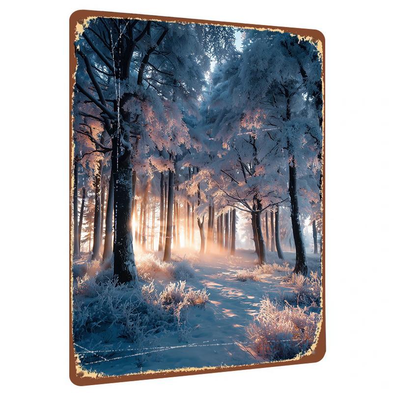 

Winter Forest Rime Morning Light Metal Iron Painting Living Room Decorative Wall Art Nordic Style Home Decor 20x30cm（7.8x11.8inch）
