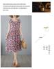 2025 Summer Floral Cotton-Silk A-Line Dress: Women's Short Sleeve, Loose Waist, Slimming Tie Mid-Length
