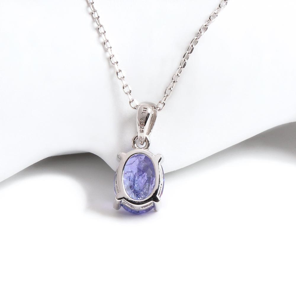 Colier cu pandantiv oval de Tanzanit albastru natural 7*9mm Design simplu de lux ușor Bijuterii fine cu pietre prețioase reale Femei fată cadou de ziua de naștere