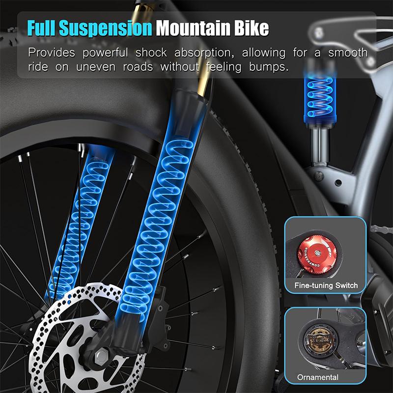 BURCHDA RX80 Adult Electric Bike Dual Motor AWD 3000W Peak 20AH 48V 80 Miles Long Range 26" Full Suspension Fat Tire Mountain Bike