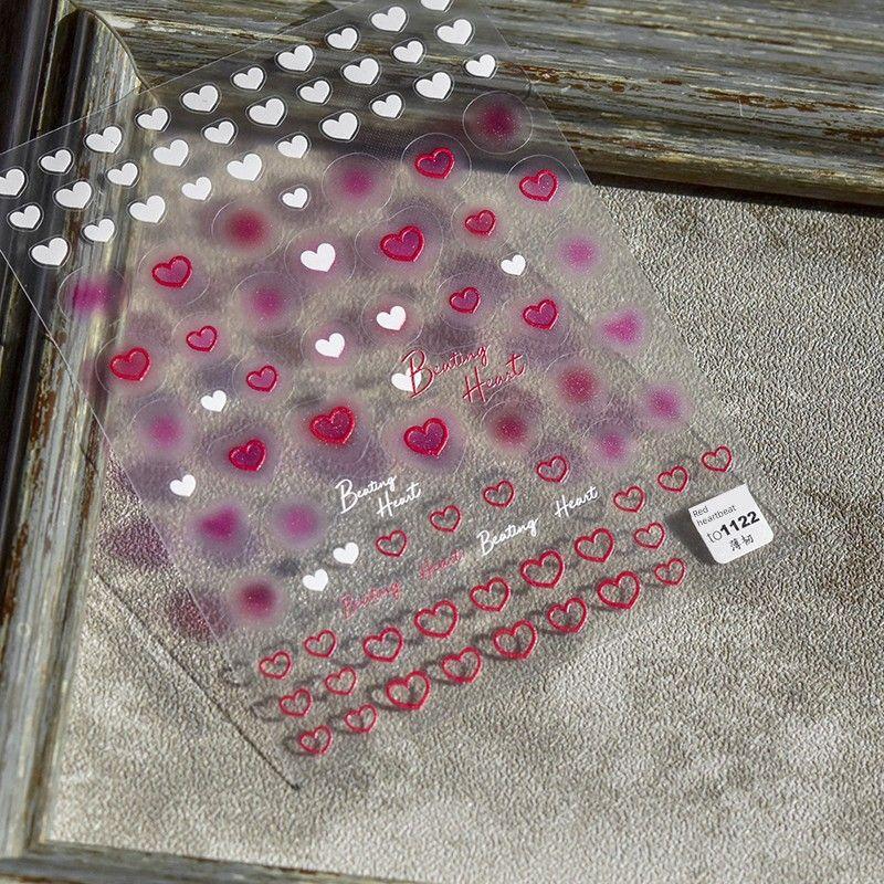 

Tomoni Thin Tough Adhesive Cute Nail Stickers Japanese Style 5D Semi-Transparent Blue Pink Gradient Coloring Heart Nail Sticker Red heartbeat 1122((Thin and tough))