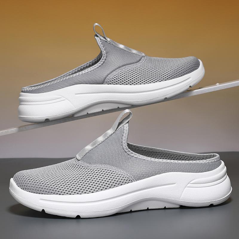 New large size new mesh half drag casual shoes men's breathable half tray sandals one pedal bag head drag