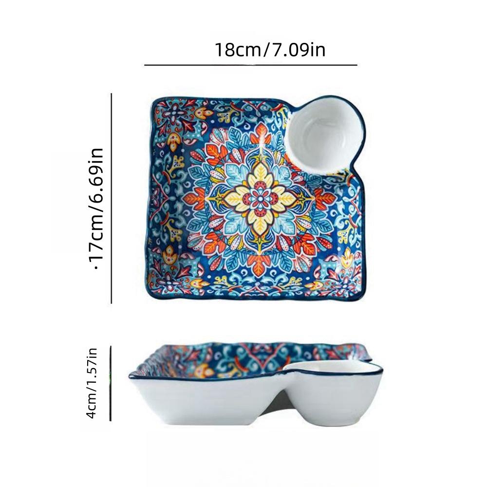 

Богемская тарелка для пельменей с соусником, бытовая керамическая тарелка, секционная тарелка для завтрака, высококлассная тарелка, специально предназначенная для пельменей 7.09 inches