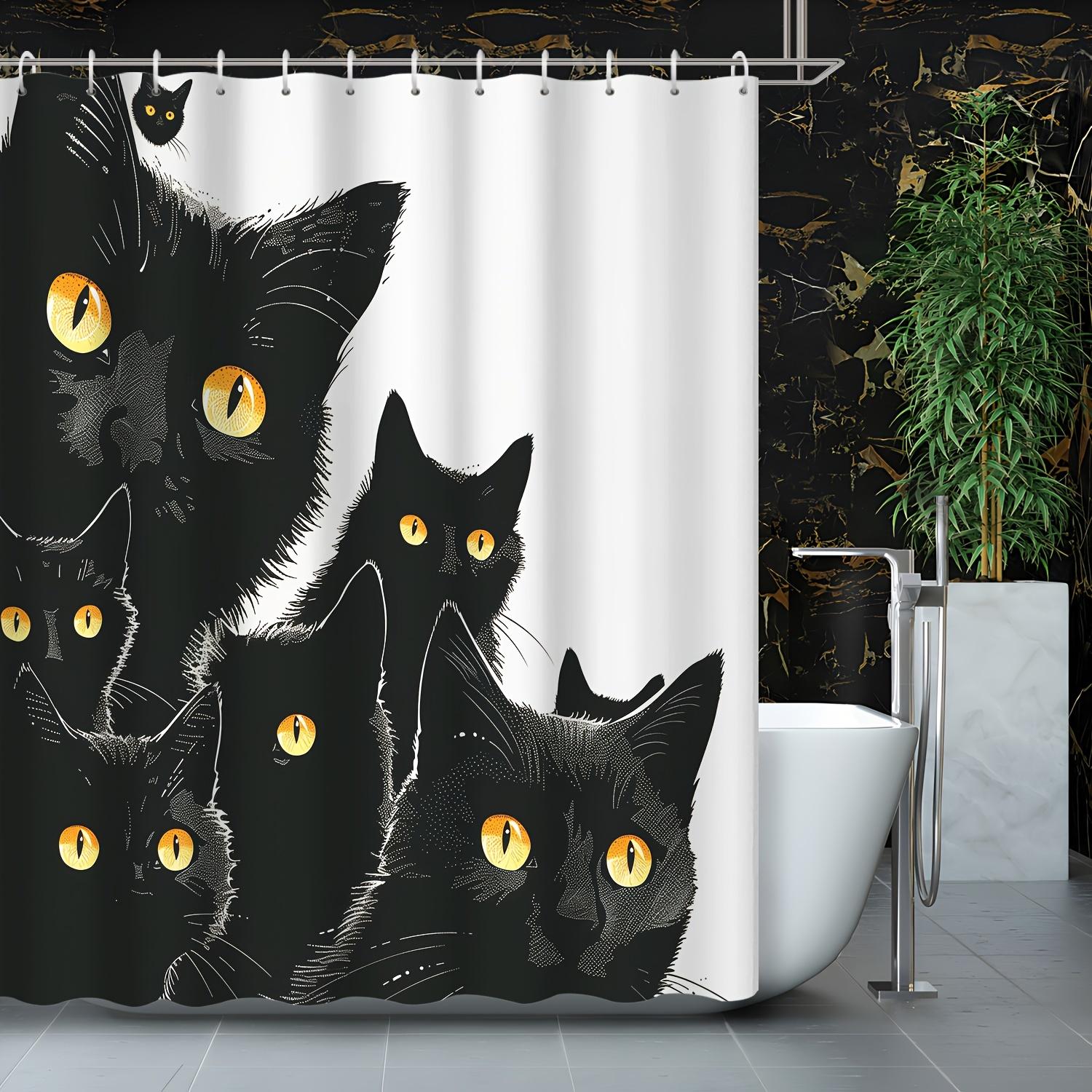 

1Pc Halloween Home Decor Abstract Art Cartoon Animal Black Cat Shower Curtain, 12 Hooks Shower Curtain, Bathroom Decoratio W60H190(CM)-1 Pcs