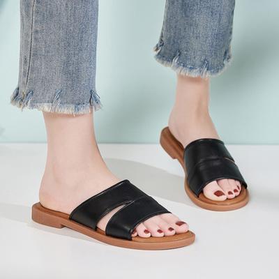 New Simple, Comfortable Breathable Fashionable And Versatile Solid Color Light Comfortable Slippers For Women Flat Soft Leather
