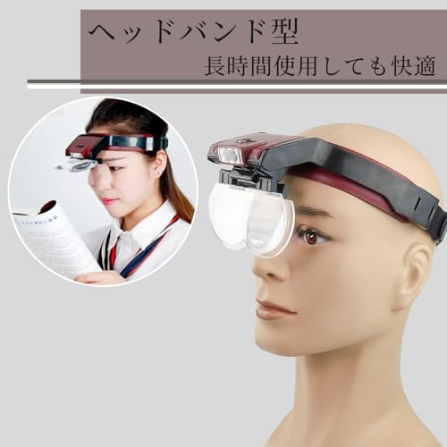 Quikaboo Headband Magnifier, Head-Mounted Magnifier, Magnifying Glasses with LED Light, Dual-Lamp Type, for Experiments, Observation, Reading, and Pre
