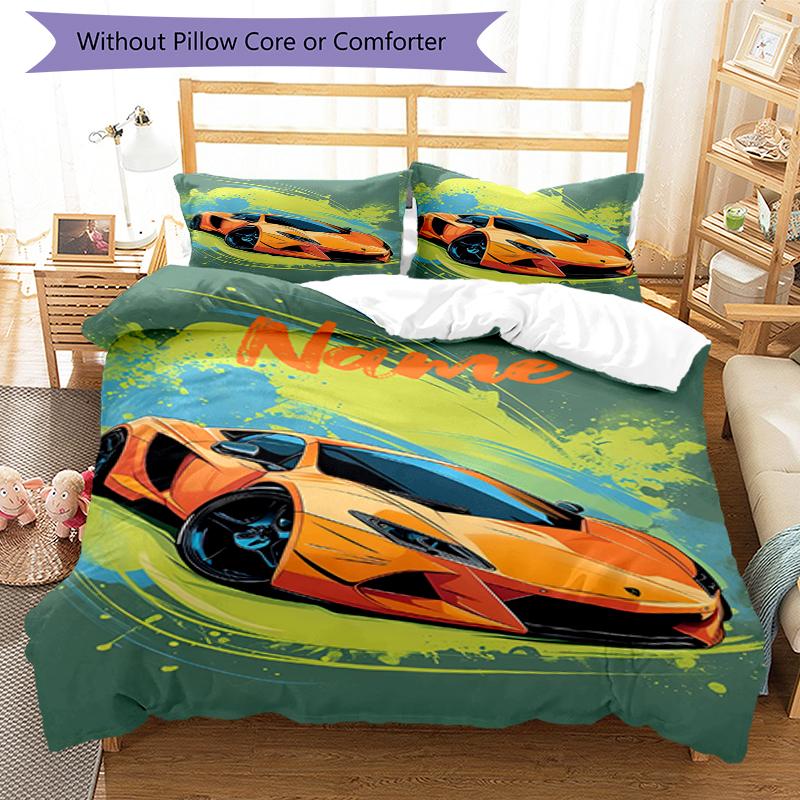 3pcs Custom Name Racing Bedding Set Duvet Cover Closure Includes 1 Duvet Cover & 2 Pillowcases, Soft and Comfortable for All Seasons.