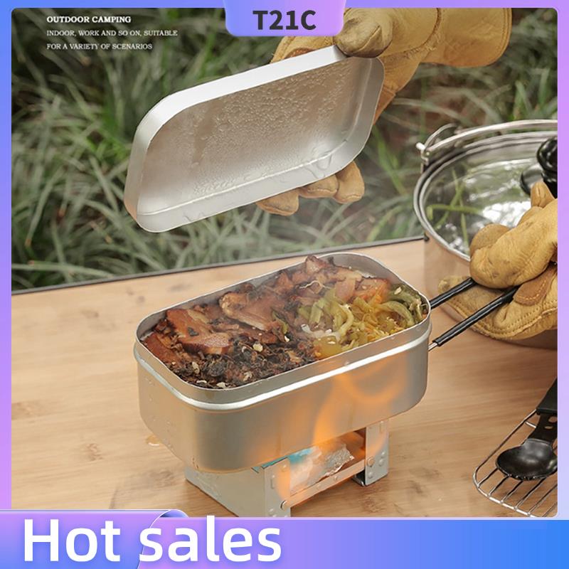 T21C Aluminum Lunch Box Outdoor Heating Lunch Box Bowl Travel Lunch Box Lunch Box With Lid And Gloves Camping Set серебряный