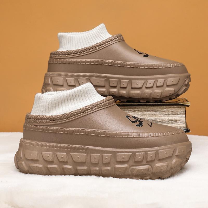 Velvet Cotton Shoes Women's Thick-soled Heightening Thermal Cotton Slippers Wear Non-slip and Dirt-resistant High-heeled Couple Fluffy Shoes