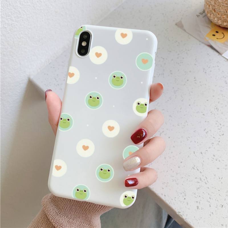 Cute Cartoon Frog Phone Case for iPhone 11 12 13 Mini Pro Xs Max 8 7 6 6S Plus X XR Solid Candy Color Case