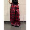 Vintage-inspirierte Color-Block-Karos mit Kordelzug, weites Bein, Damen, Herbst, Freizeit-Hosen