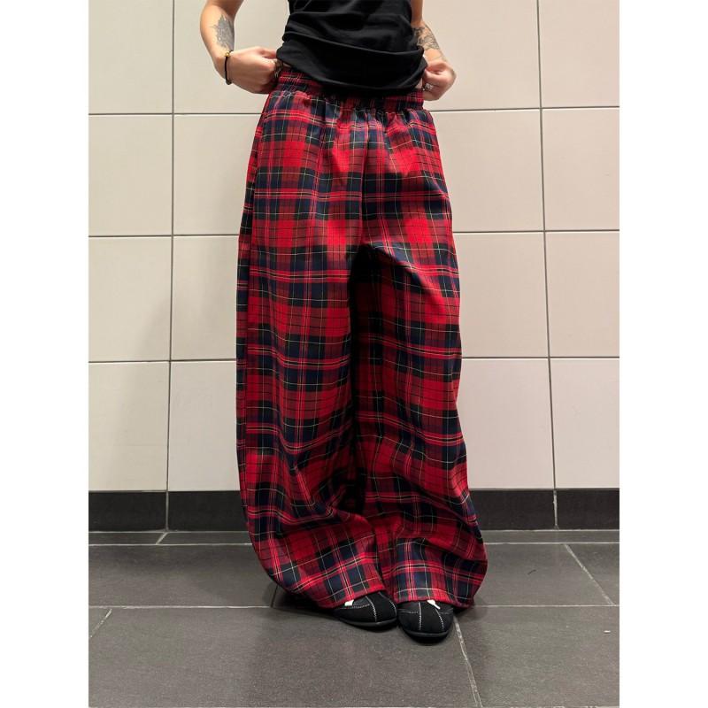 Vintage-inspirierte Color-Block-Karos mit Kordelzug, weites Bein, Damen, Herbst, Freizeit-Hosen