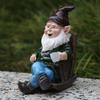 Swing Chair Gnome Statue Miniature Garden Decors Outdoor Landscape Dwarfs Drink Coffee Sculpture for Yard Lawn