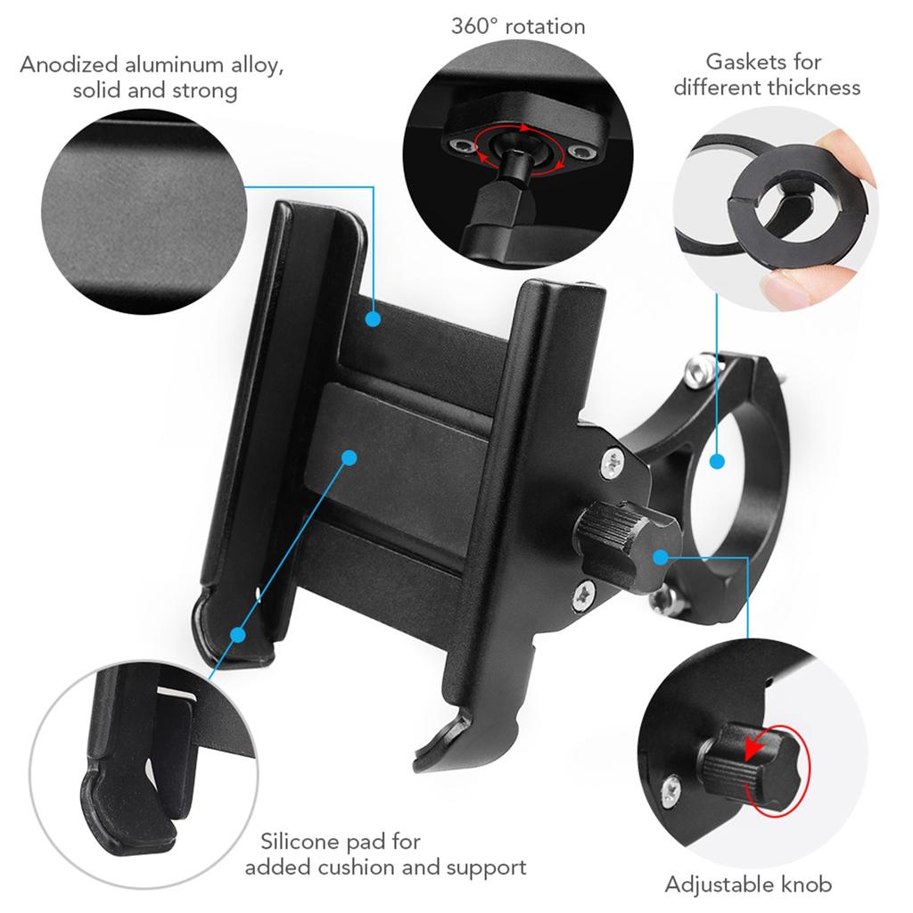 Heightened Aluminium Alloy Mobile Phone Holder 360 degrees Rotation Motorcycle Phone Mount Rear View Mirror Phone Bracket for Moun
