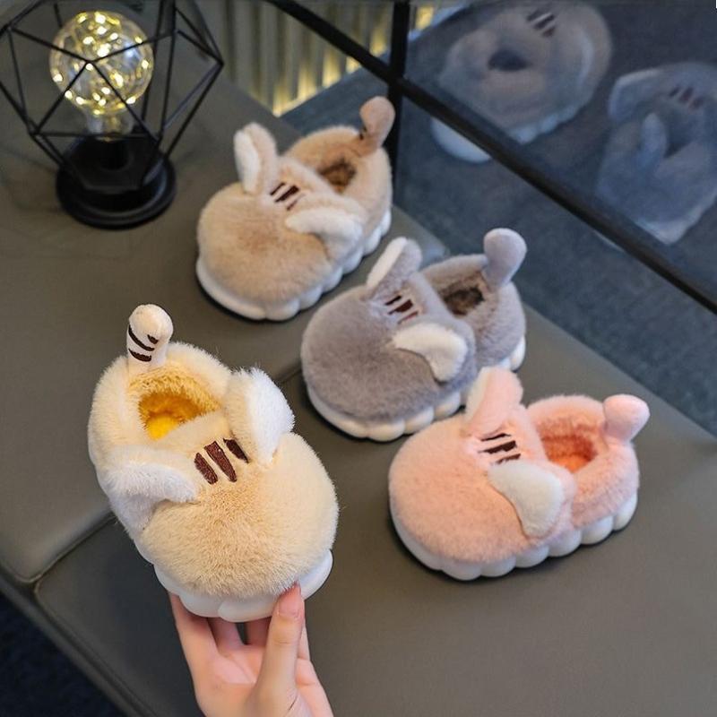 Children's Cotton Shoes New Cartoon Cute Wool Slippers Children's Plus Velvet Thick-soled Non-slip Bag with Cotton Slippers