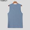 INCERUN Summer Men Round Neck Sleeveless Semi-Sheer Rib Casual Tank Tops