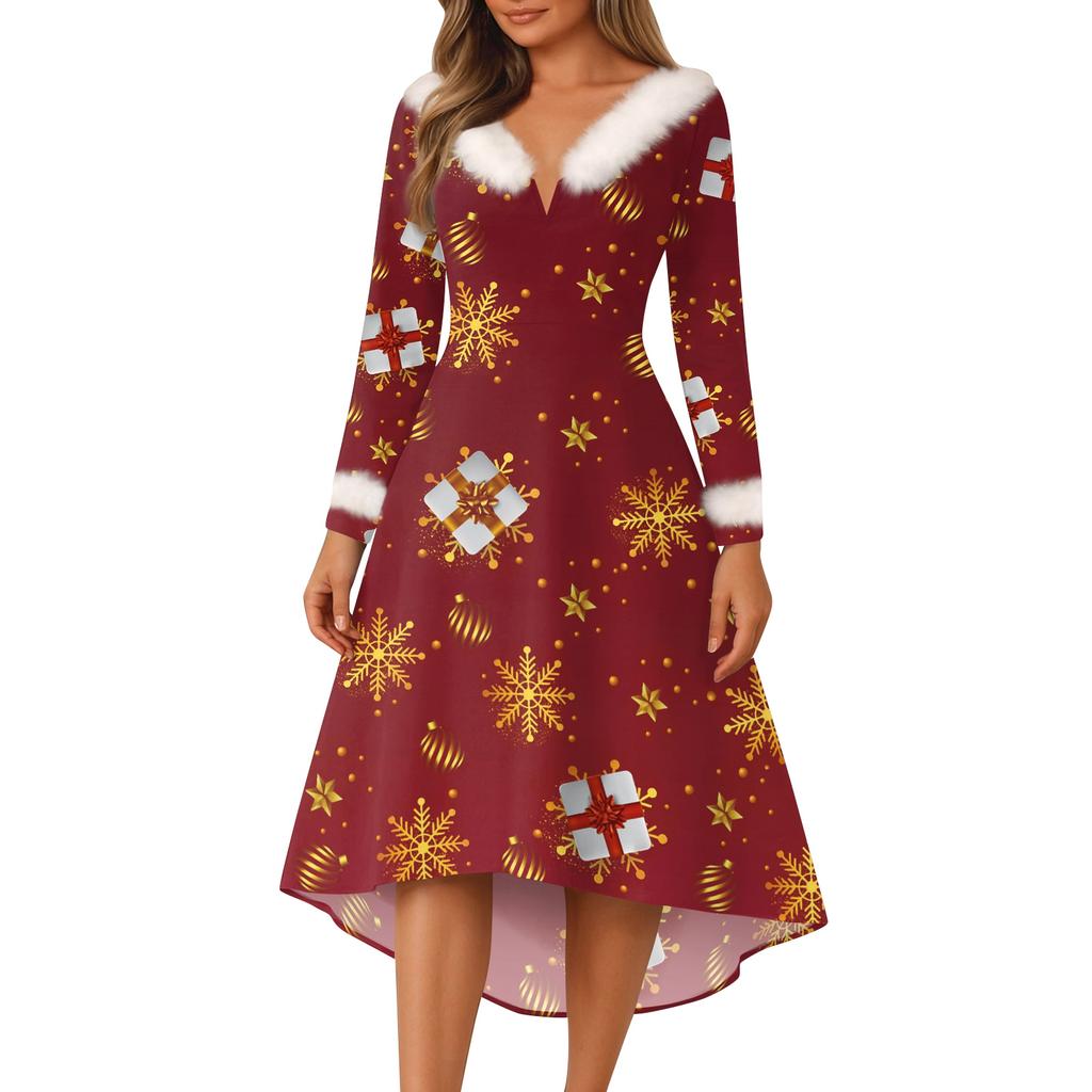 Sukienki na imprezę świąteczną z nadrukiem dla kobiet Vintage sukienka midi na Boże Narodzenie Sukienki codzienne Sukienka koktajlowa Sukienki na imprezę świąteczną